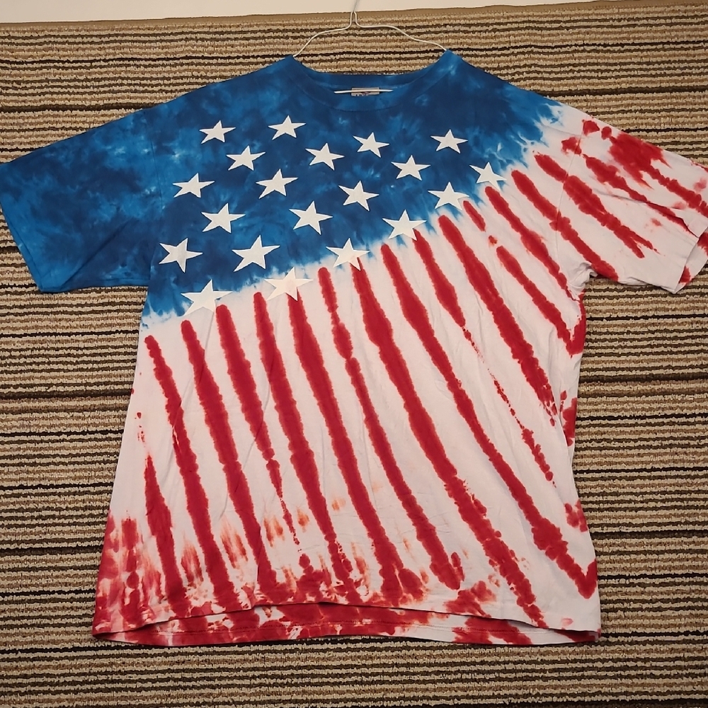 LIQUID‎ BLUE Tie Dye American Flag Patriotic Red White Blue Sz XL Mens T Shirt